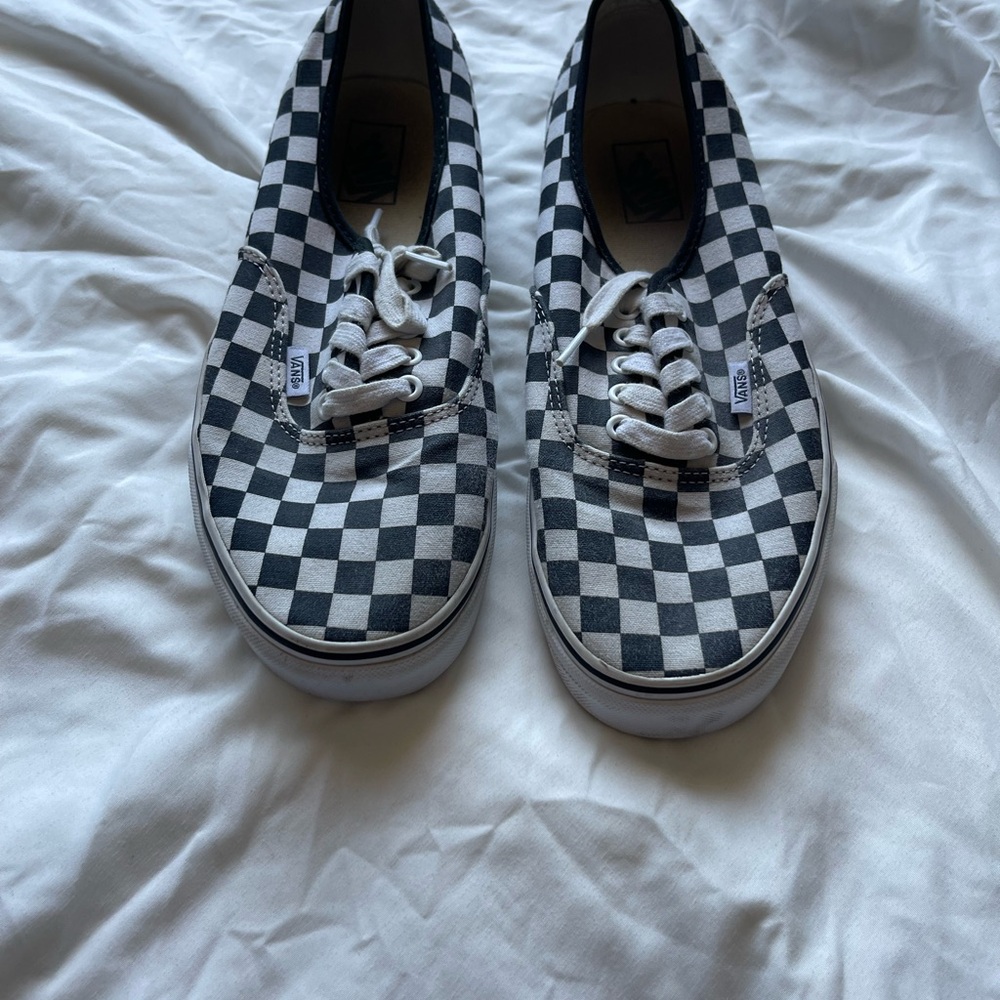Vans Men’s Blue and White Checkered Shoes
